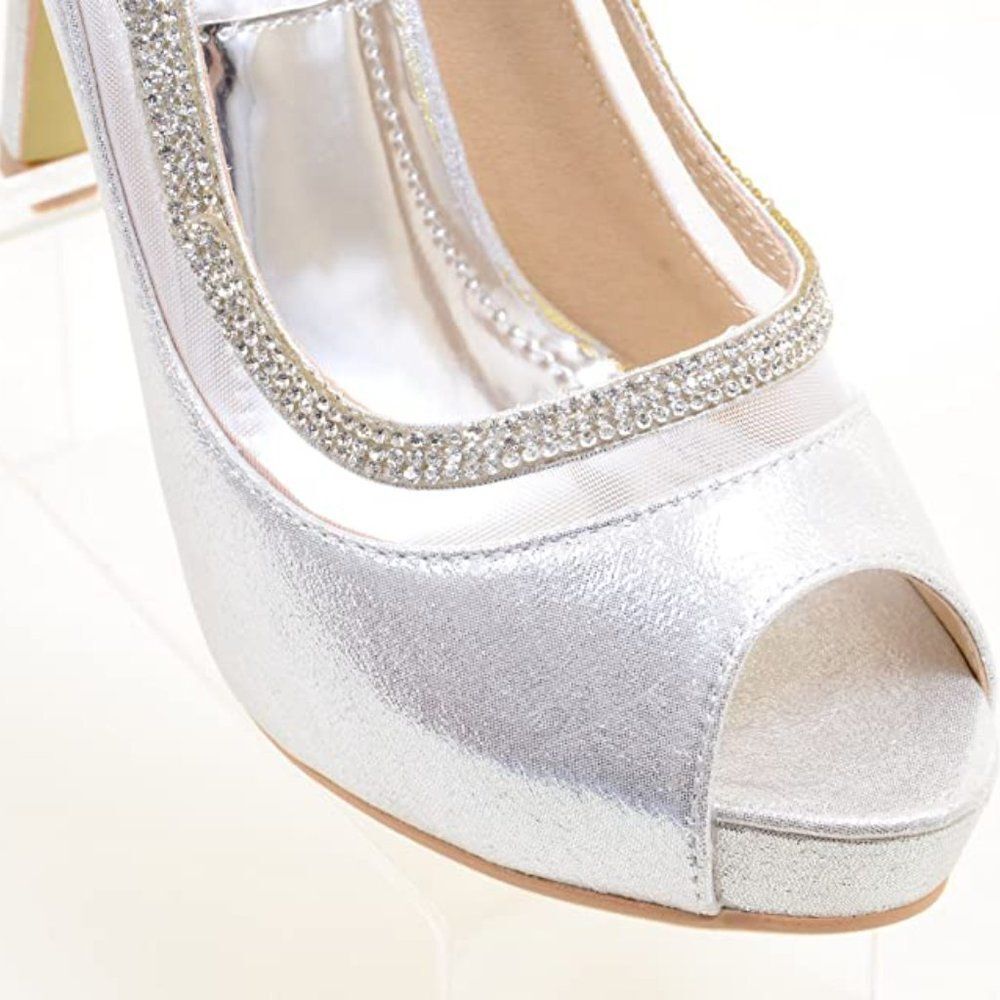 NEW Bridal Sparkly Peep Toe Platform Stiletto Dress Formal Pumps - Picture 5 of 8